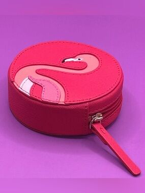 KATE SPADE New York Flamingo Pink Zip-Around Animal Print Coin Wallet